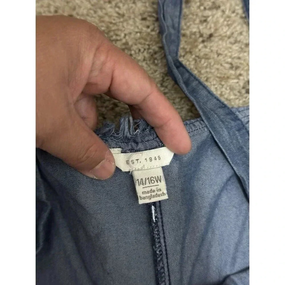 CATO EST 1946 Blue Frayed Chambray Jumpsuit Wide Barrel Leg Size 14w/16w Boho - Picture 4 of 7